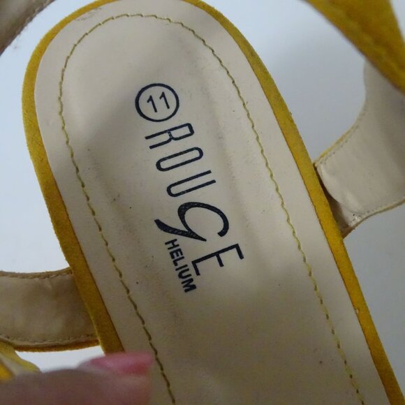 Rouge Helium Yellow Block Heel Strappy Sandals Women Size 11 Buckle Open Toe - Picture 6 of 9